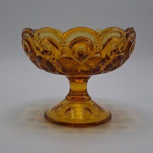 L.E. Smith Amber Moon & Stars Glass Candle Holder Vintage Collectible